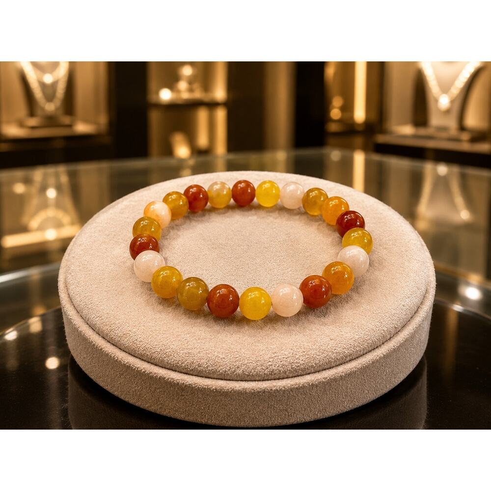 Natural Agate & Quartz Stretch Bracelet Yellow Orange Carnelian Gemstone Beads